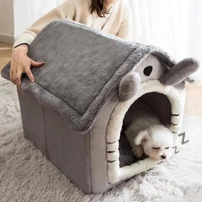 Casa de inverno para pets pequenos com almofada removível e barraca fechada