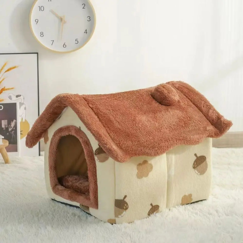 Casa de inverno para pets pequenos com almofada removível e barraca fechada