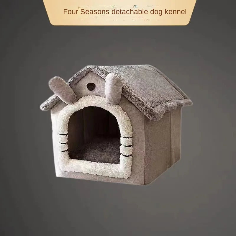 Casa de inverno para pets pequenos com almofada removível e barraca fechada