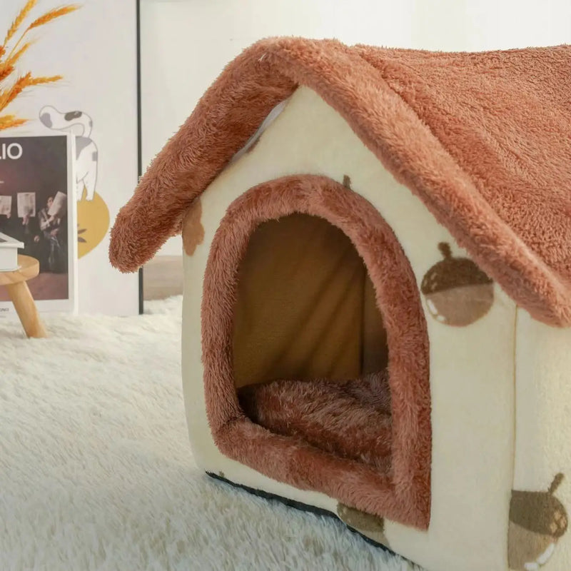 Casa de inverno para pets pequenos com almofada removível e barraca fechada