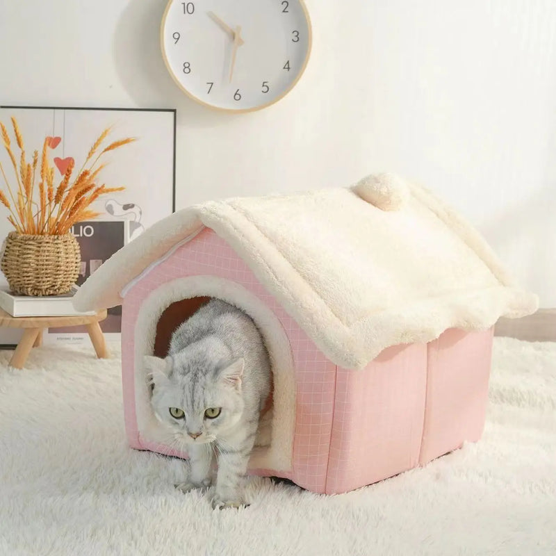 Casa de inverno para pets pequenos com almofada removível e barraca fechada