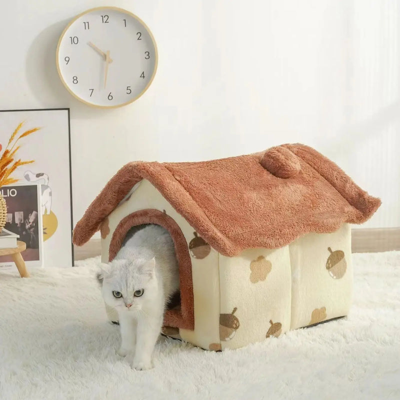 Casa de inverno para pets pequenos com almofada removível e barraca fechada