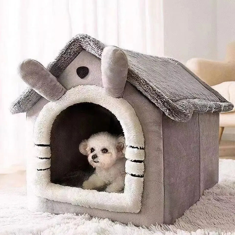 Casa de inverno para pets pequenos com almofada removível e barraca fechada