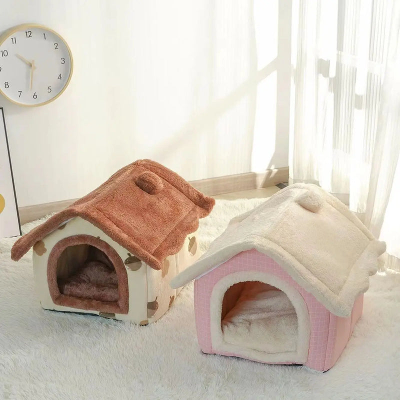 Casa de inverno para pets pequenos com almofada removível e barraca fechada