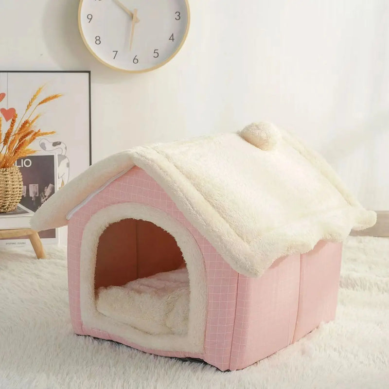 Casa de inverno para pets pequenos com almofada removível e barraca fechada